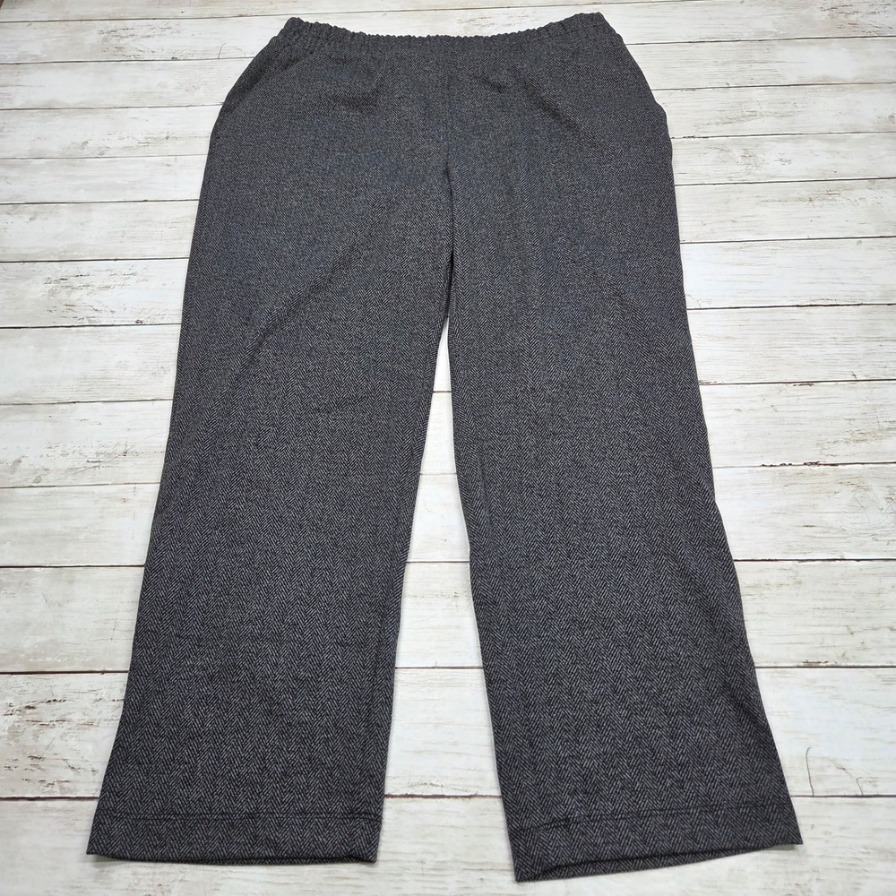 A New Day Herringbone Pull-On Pants Women Large Gray Wide Leg Elastic Waist